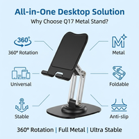 360 °   Support rotatif pour téléphone et tablette |   Base métallique pliable à double axe |   Support de bureau lesté antidérapant |   Support Q17 pour Office Live