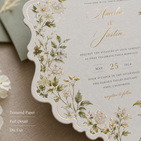 Pack d'invitations de mariage découpées sur mesure, avec cartes RSVP et de détails assorties, ornées d'art floral doré pour la cérémonie de mariage