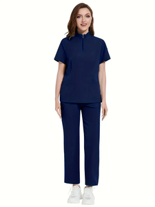 Tenue médicale unisexe décontractée d'été en jean, col montant, <span class=keywords><strong>couleur</strong></span> unie, multi-poches, uniforme d'<span class=keywords><strong>hôpital</strong></span> élégant - Product Image 4