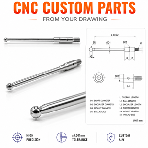Sonde de mesure CNC usinée, pointe sphérique, monture filetée, axe à épaule pour capteur de déclenchement tactile de machine de mesure coordonnée - Product Image 1