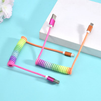 Printemps arc-en-ciel rétractable Flexible élastique extensible tressé 1M USB-A USB-C Type C USB-M USB-L 2A câble