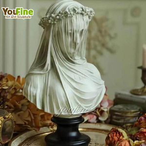 <span class=keywords><strong>Statue</strong></span> de buste de dame voilée en <span class=keywords><strong>marbre</strong></span> blanc naturel sculpté à la main, qualité muséale classique, pour décoration intérieure de luxe - Product Image 3