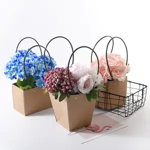 Китайский поставщик креативный Подарочный мешок для цветов, перерабатываемая крафт-бумага, белый картон, водонепроницаемая трапециевидная сумка для цветочной композиции