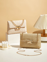 Sac à main en paille tissée pour femme, couleur unie, sac à main tendance, fermeture à loquet, motif géométrique, sac à bandoulière tissé à la main pour femmes