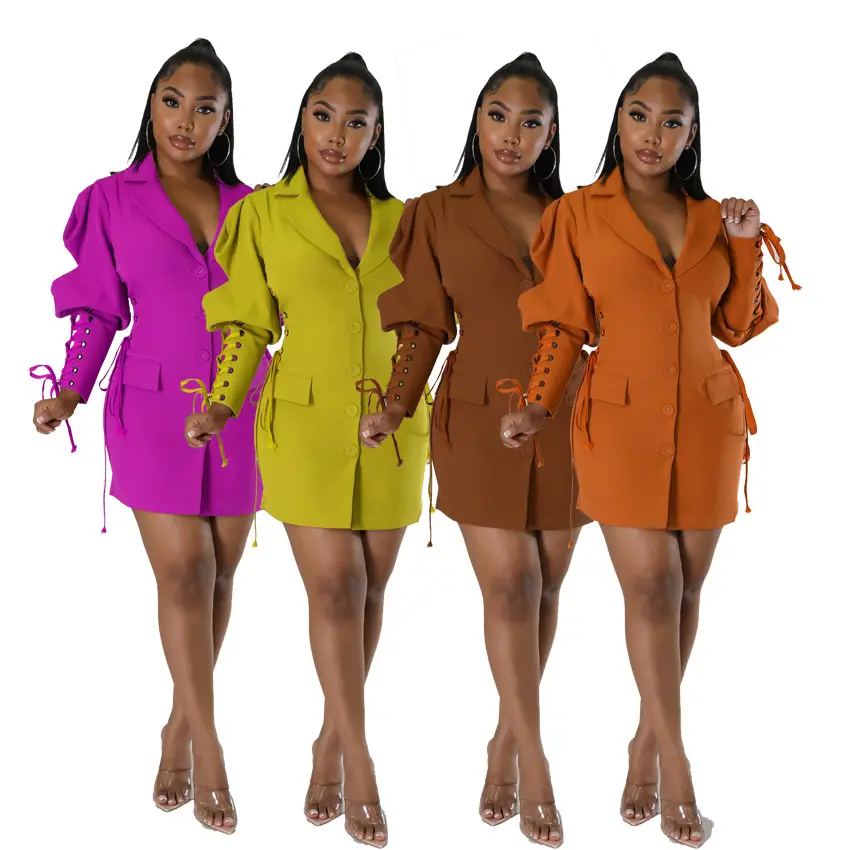 New Blazer Suit Dress High Waist Mid-length Cardigan Lapel Office Ladies Single Full Sleeve Blazer Dress