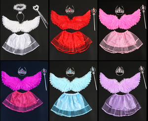 Ensemble de costume d'ailes d'ange en plumes pour enfants, jupe, couronne, baguette magique, accessoires de déguisement pour Halloween, carnaval, fête, cosplay - Product Image 4