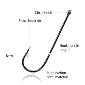 Ami da Pesca Aberdeen in Acciaio ad Alto Tenore di Carbonio, Gambo Lungo, Neri, con Ardiglione Offset e Anello, Triplo Amo per Pesca in Fiume e Lago - Product Image 2