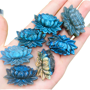 All'ingrosso intagliato a mano blu Flash Labradorite artigianato di cristallo di loto-modelli di fiori incisi per decorazioni per la casa e regalo - Product Image 2