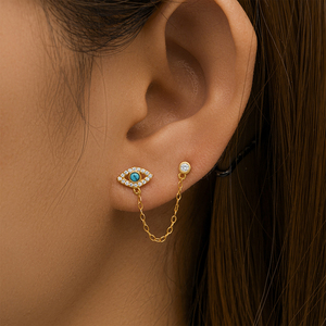 ROXI Pendientes de Plata de Ley 925 con Ojo de Diablo, Cadena con Borlas Únicas e Incrustaciones de Circonita - Product Image 3