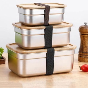 Bamboo Lid Stainless Steel Lunch Box 500ML 1000ML 1500ML 2500ML Rectangle Food Storage <b>Container</b> For Meal Prep Outdoor Use - Product Image 2