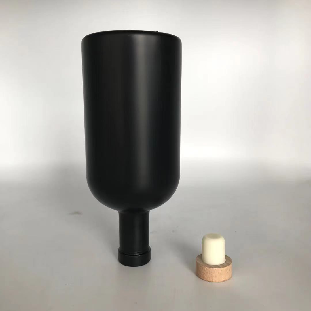 500ml round shape matte black glass wine bottles with cork lid OEM color and logo manufacturer glass bottle
