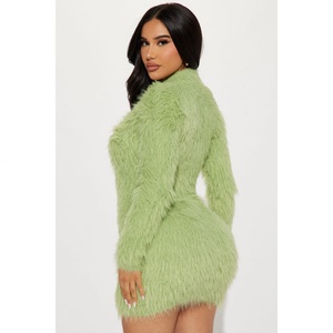 เดรสไหมพรมคอวีทรงเอเข้ารูป สไตล์หวานเรียบง่าย ความยาวมินิ สำหรับผู้หญิง ฤดูใบไม้ร่วง - Product Image 3