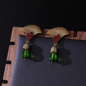 Pendientes Vintage con Hoja de Ginkgo, Estilo Corte, Resistentes y Versátiles, con Cristal Artificial en Forma de Abanico Pintado con Esmalte - Product Image 1