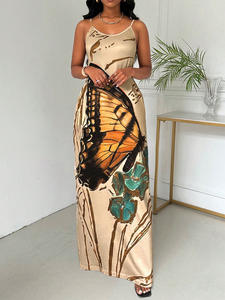 Vestidos europeos y americanos, novedad de verano 2026, falda con tirantes, estampado de mariposas, falda de una pieza - Product Image 4
