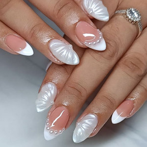 Uñas Postizas de Estilo Francés con Brillo de Perla, <span class=keywords><strong>Precio</strong></span> al por Mayor, para Europa y América, Tendencia en Instagram, Semimanuales - Product Image 1