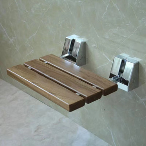 Teak Wall Mounted <b>Folding</b> Chair Entryway Shower <b>Stool</b> Modern Simple Design - Product Image 1
