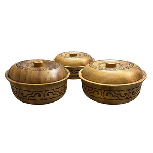Acacia Wood Ethnic Style Covered Bowl Set With Lid Round Food Storage <b>Container</b> For Coffee Tea And Others Large Medium <b>Small</b> - Product Image 4