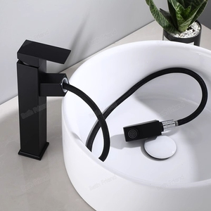 SUS304 thép không gỉ trên truy cập lưu vực nóng và lạnh nước <span class=keywords><strong>Mixer</strong></span> vòi 360 xoay kéo ra lưu vực vòi nước màu đen cho phòng tắm - Product Image 1