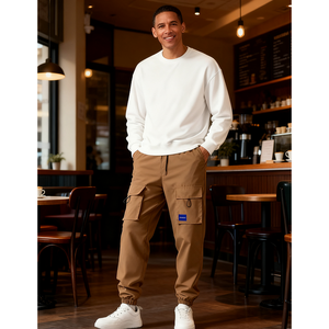 Nouveau pantalon cargo pour homme à poches et cordon de serrage, couleur unie, de Chine, en stock aux États-Unis, ample, décontracté, tendance et polyvalent - Product Image 2