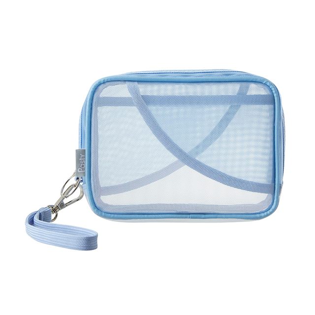 Wholesale Custom Mesh Cosmetic Bag Reusable Travel Makeup Storage Pouch with Zipper Closure and Wrist Strap