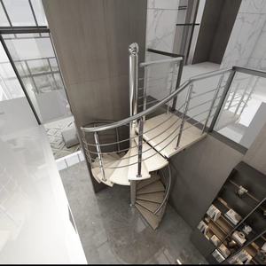 Escalera de Caracol Interior de Acero Inoxidable con Barandilla de Cable Cepillado y Peldaños de Madera, Escaleras Elegantes y Duraderas para Villas de Lujo y Penthouses - Product Image 1