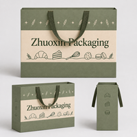 Sacs en papier personnalisés pour boulangerie avec poignées en ruban, emballage en papier vert pour pain, gâteaux, biscuits, boutique, à emporter