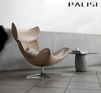 Chaise simple en cuir italien de salon avec tabouret Base en acier cinq étoiles chaise longue en cuir moderne pour chambre/salle d'étude