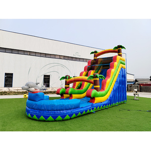 Toboggan aquatique gonflable de 30 pieds avec château gonflable combiné, toboggan tropical, toboggan aquatique irisé avec piscine - Product Image 5