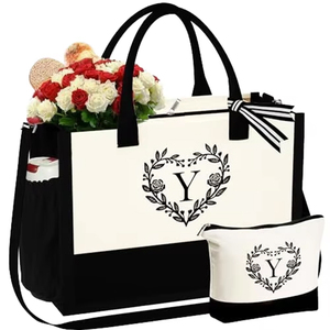 Custom Personalized Initial Canvas Tote Beach <strong>Bag</strong> Jute Cosmetic Pouch Set Fashion Canvas Jute <strong>Bag</strong> - Product Image 6