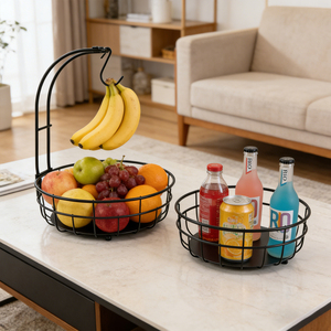 Panier à fruits en fil métallique à 2 niveaux, moderne, circulaire, détachable, avec poignée écologique, idéal pour les comptoirs de cuisine et de salle de bain – Vente directe usine - Product Image 6