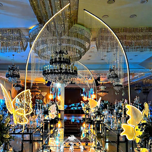 LEDA Party Event Aisle Decor Metal LED <b>Light</b> Arch Wrought Iron Beaded <b>Curtain</b> Background for Wedding - Product Image 3