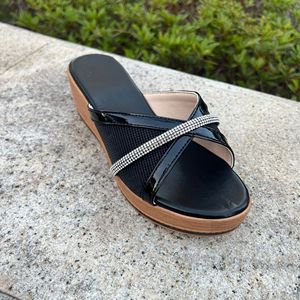 Sandalias de verano versátiles para mujer con tacón de cuña, diseño de diamantes y grano de madera, que aumentan la altura, para exteriores - Product Image 3