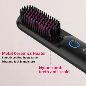 Mini điện bàn chải tóc có thể sạc lại sắt ép tóc di động không dây Bàn chải tóc MCH râu lược tóc ép tóc bàn chải