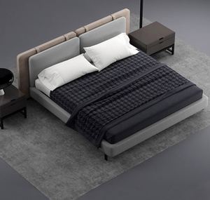 Lit de mariage moderne et élégant en cuir sur mesure, style villa de luxe léger, double, en tissu, italien, avec revêtement doux pour chambre principale - Product Image 2