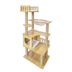 Arbre à chat 4 niveaux en MDF couleur bois naturel de luxe avec niche pour la confidentialité des chats - Product Image 4