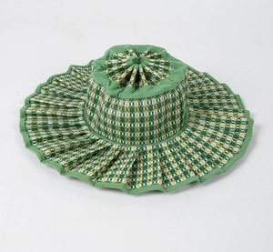 W346 Plaid Hotsale Papiers troh Fischer Hut mit großer Krempe Hand gefertigte Panama hüte im Freien Reise Sonnenschutz Strand Strohhut Flat Top - Product Image 5