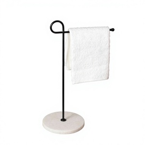 Luxury Free-Standing Hand <b>Towel</b> Rack | 14" Sleek <b>Black</b> Iron with Heavy Real Marble Base | Guest <b>Towel</b> <b>Holder</b> for Bathroom Vanity - Product Image 1