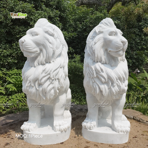 Estatuas de Leones Acostados de Mármol Blanco para Decoración de Entrada de Casa - Product Image 5