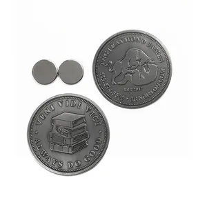 Manufacturers custom round metal logo stainless steel stamped plated antique silver magnet souvenir coins