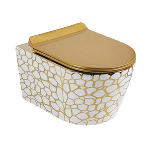 Inodoro de cerámica de una pieza, montado en la pared, alargado, de oro rosa, modelo 2020 Chaozhou Flushing. - Product Image 2