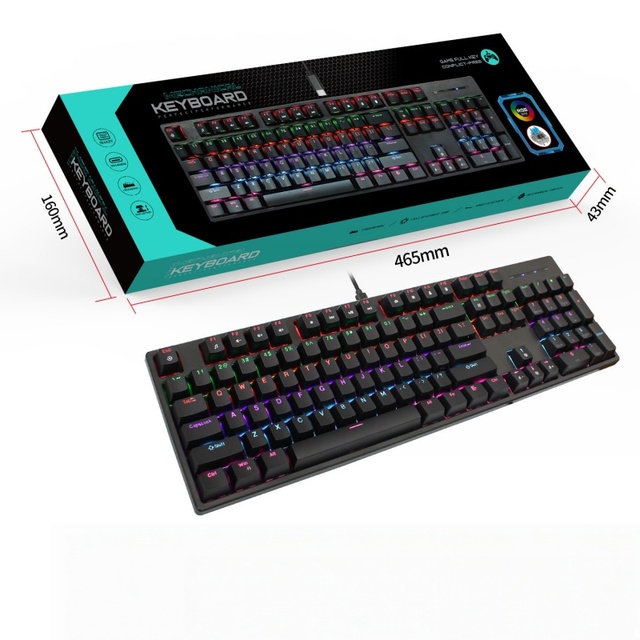 104 Keys Blue Switch Durable Mechanical Gaming Keyboard RGB Rainbow Wired USB Type-C Full N-Key Rollover Spill Resistant for PC