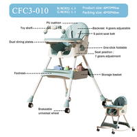 Chaise haute bébé Clafbebe pliable avec hauteur réglable, table à manger avec plateau double amovible, ceinture de sécurité, coussin en PU