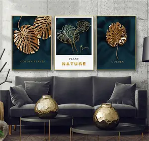 추상 골드 식물 잎 인쇄 캔버스 포스터 북유럽 견적 현대 벽 아트 장식