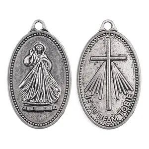 Katholieke Lichtmetalen Jesus Barmhartige Medaille Voor Rozenkrans Maken 36X21 Mm Religieuze Metalen Hanger