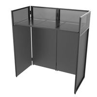 Cabine DJ mobile pliable en aluminium, simple, pour événements, avec façade en toile blanche/noire et structure métallique, avec plateau de table plat - Vente en gros