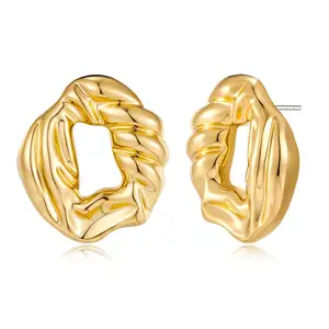 2024 bán buôn thời trang vàng Kết cấu dangle Bông tai tuyên bố Hoop dangle Stud Bông tai cho phụ nữ