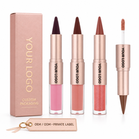 Vente en gros de rouge à lèvres double embout 2 en 1, crayon à lèvres, gloss liquide mat, logo personnalisé, marque privée, OEM