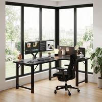 Large Modern Office Corner L-Shaped PC Desk with Stable Metal Frame and Gaming Table