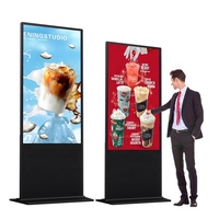 Écran LCD publicitaire avec logo personnalisé, 55 à 65 pouces, partage de point d'accès Wi-Fi, support avec roulettes mobiles et CMS intégré