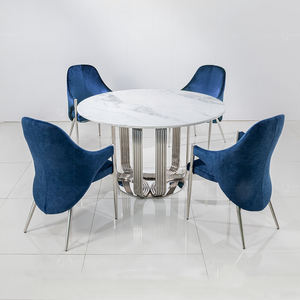 Juegos de mesa de comedor de mármol redondo blanco de estilo de lujo moderno con tocadiscos y 6 sillas para muebles de restaurante - Product Image 3